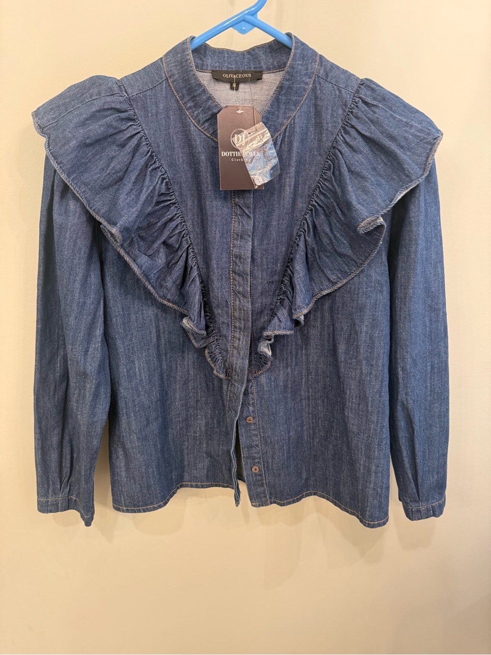 Naomi ruffle denim button up